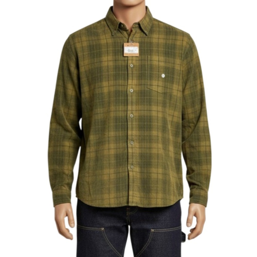 Eddie Bauer Corduroy Shirt Mens XL Plaid Antique Pine Green Button Up Cotton NWT